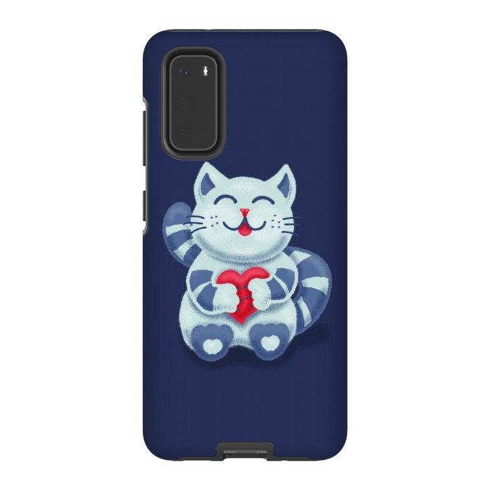 Galaxy S20 StrongFit Cute Blue Kitty With Heart In Love by Boriana Giormova
