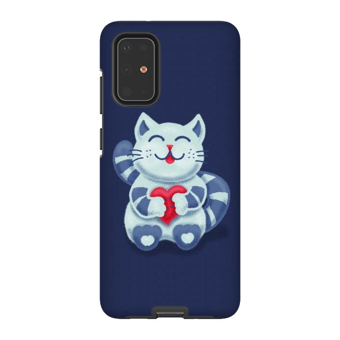 Galaxy S20 Plus StrongFit Cute Blue Kitty With Heart In Love by Boriana Giormova