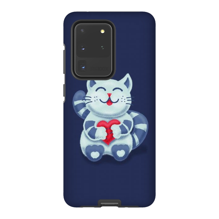 Galaxy S20 Ultra StrongFit Cute Blue Kitty With Heart In Love by Boriana Giormova