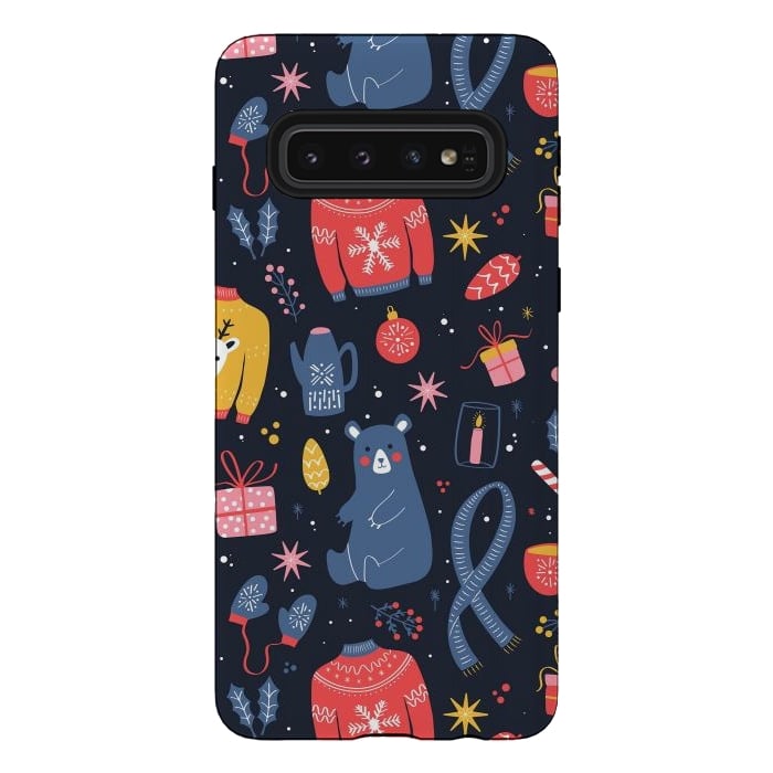 Galaxy S10 StrongFit Christmas pattern dark by Jelena Obradovic