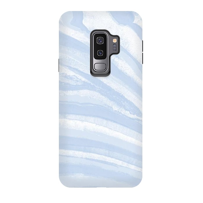 Galaxy S9 plus StrongFit Baby blue pastel marble stripes by Oana 
