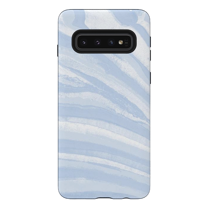 Galaxy S10 StrongFit Baby blue pastel marble stripes by Oana 
