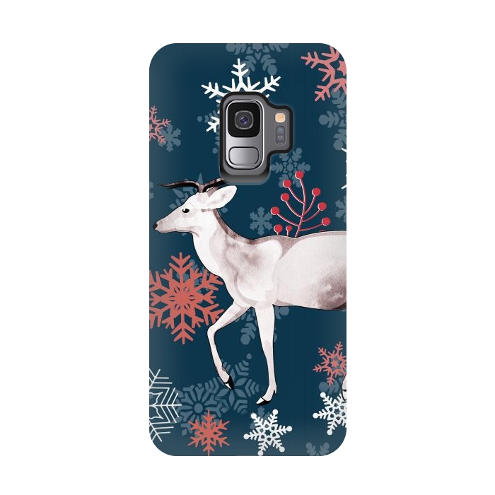 Galaxy S9 StrongFit Reindeer and snowflakes winter illustration by Oana 