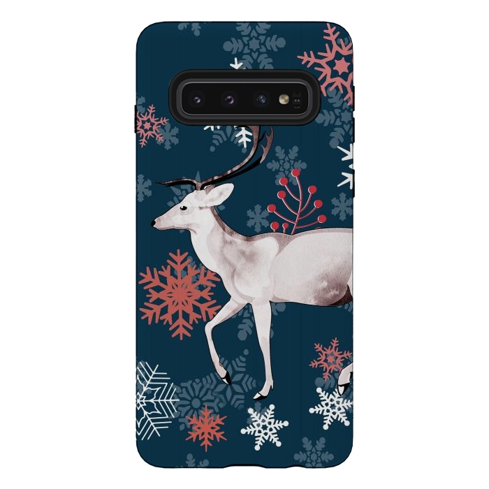Galaxy S10 StrongFit Reindeer and snowflakes winter illustration by Oana 