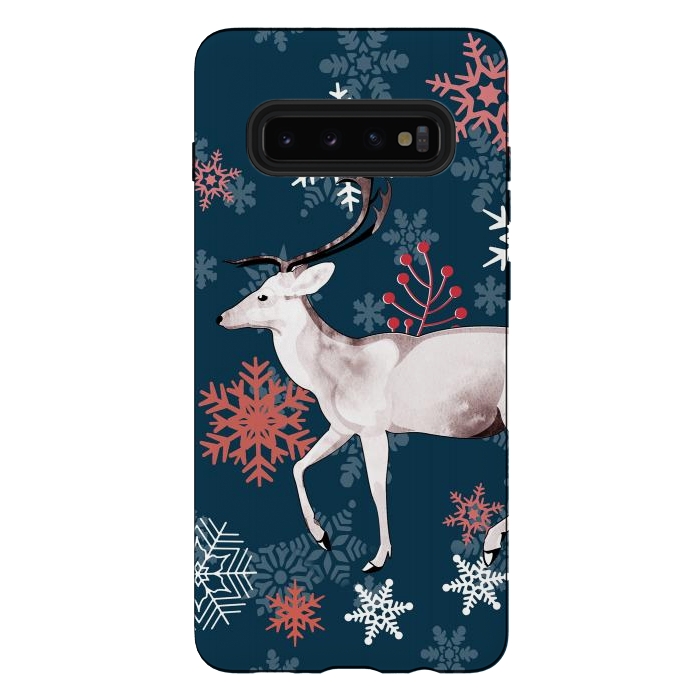 Galaxy S10 plus StrongFit Reindeer and snowflakes winter illustration by Oana 