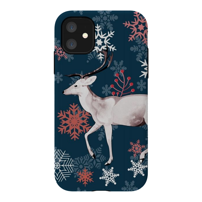 iPhone 11 StrongFit Reindeer and snowflakes winter illustration by Oana 