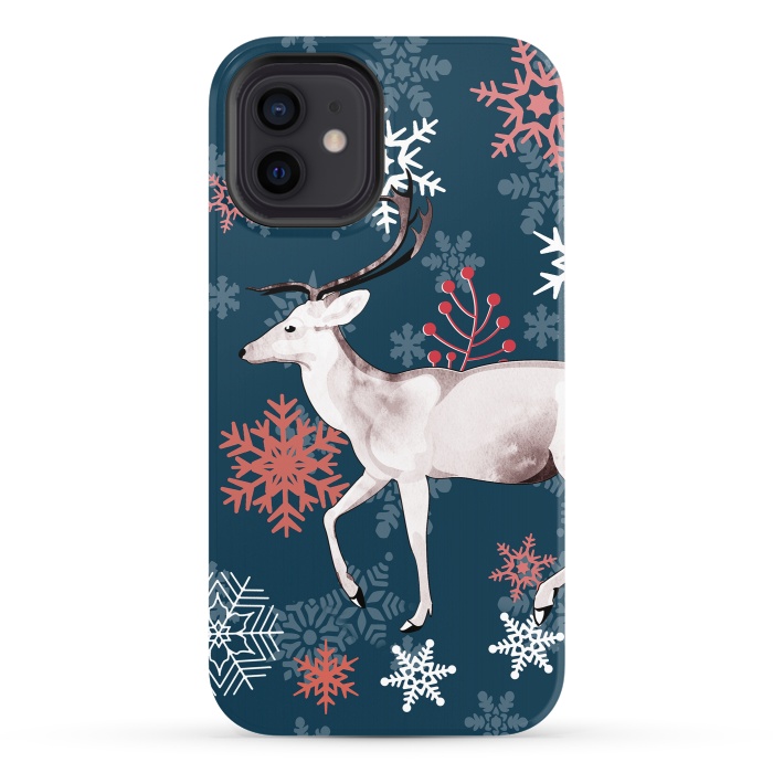 iPhone 12 StrongFit Reindeer and snowflakes winter illustration by Oana 