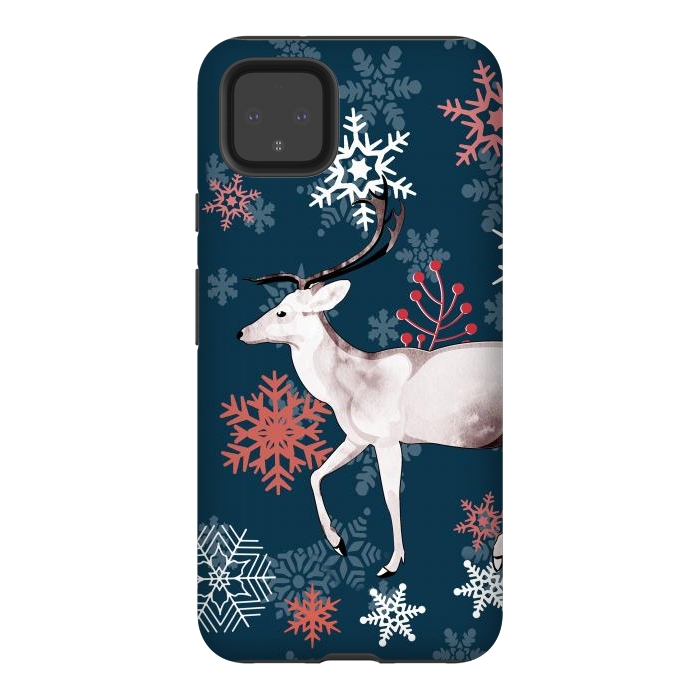 Pixel 4XL StrongFit Reindeer and snowflakes winter illustration by Oana 