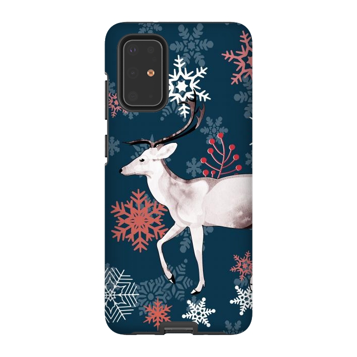 Galaxy S20 Plus StrongFit Reindeer and snowflakes winter illustration by Oana 