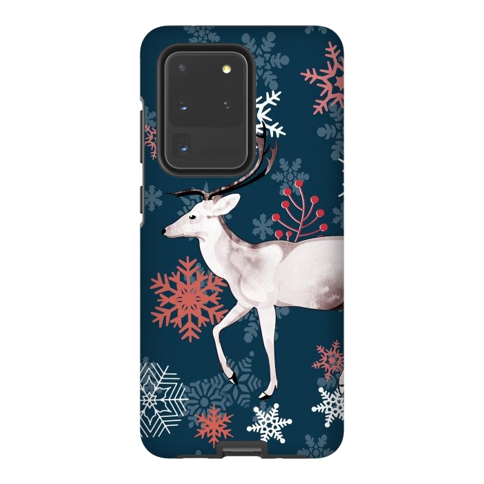 Galaxy S20 Ultra StrongFit Reindeer and snowflakes winter illustration by Oana 