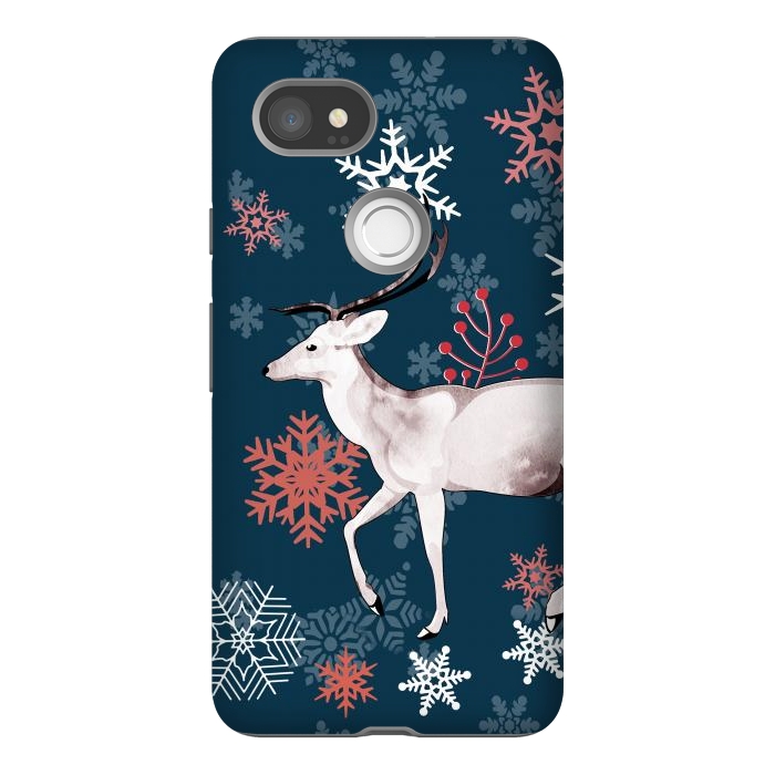 Pixel 2XL StrongFit Reindeer and snowflakes winter illustration by Oana 