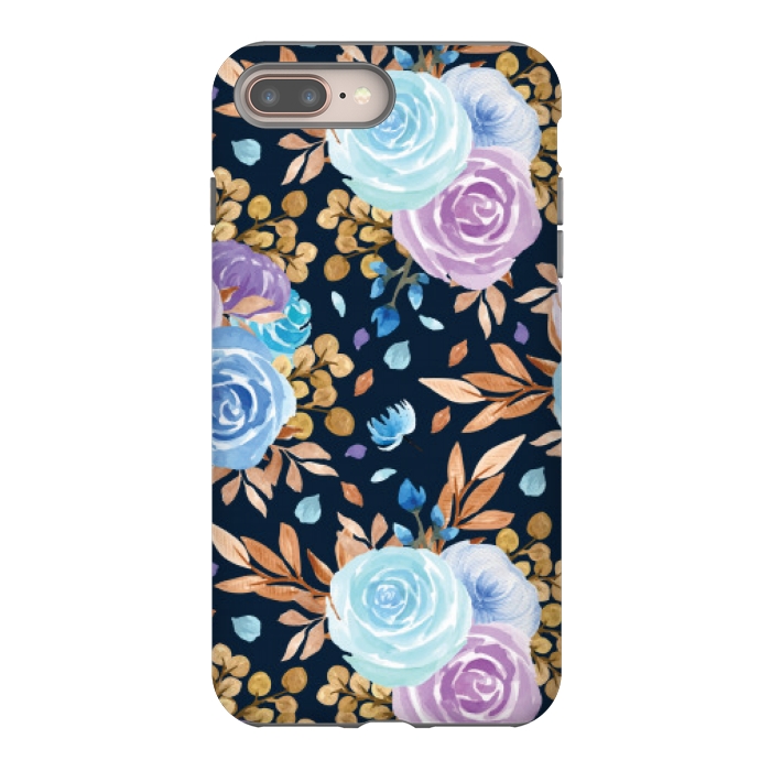 iPhone 7 plus StrongFit blue purple floral pattern by MALLIKA
