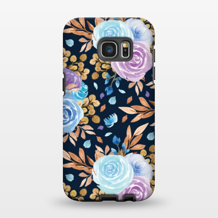 Galaxy S7 EDGE StrongFit blue purple floral pattern by MALLIKA