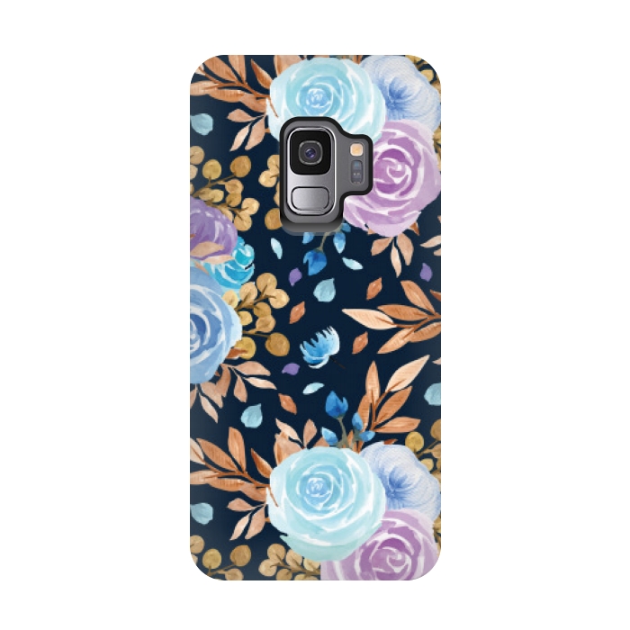 Galaxy S9 StrongFit blue purple floral pattern by MALLIKA