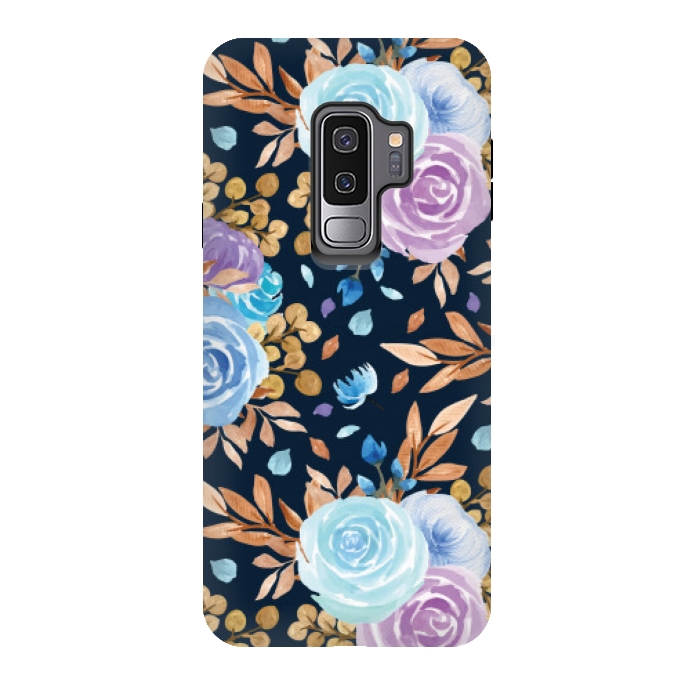 Galaxy S9 plus StrongFit blue purple floral pattern by MALLIKA