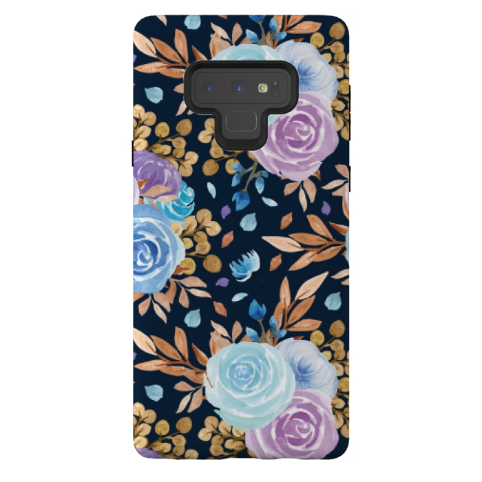 Galaxy Note 9 StrongFit blue purple floral pattern by MALLIKA