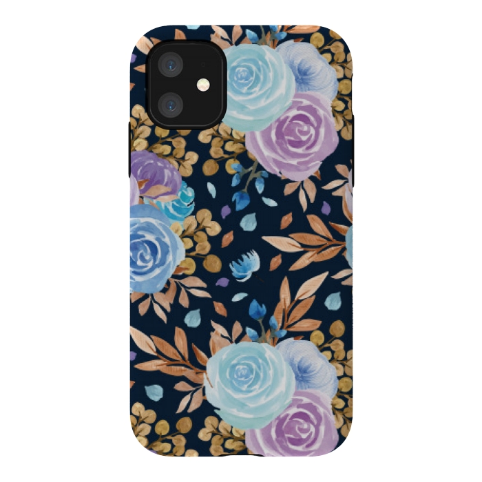 iPhone 11 StrongFit blue purple floral pattern by MALLIKA