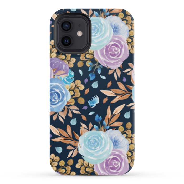 iPhone 12 mini StrongFit blue purple floral pattern by MALLIKA