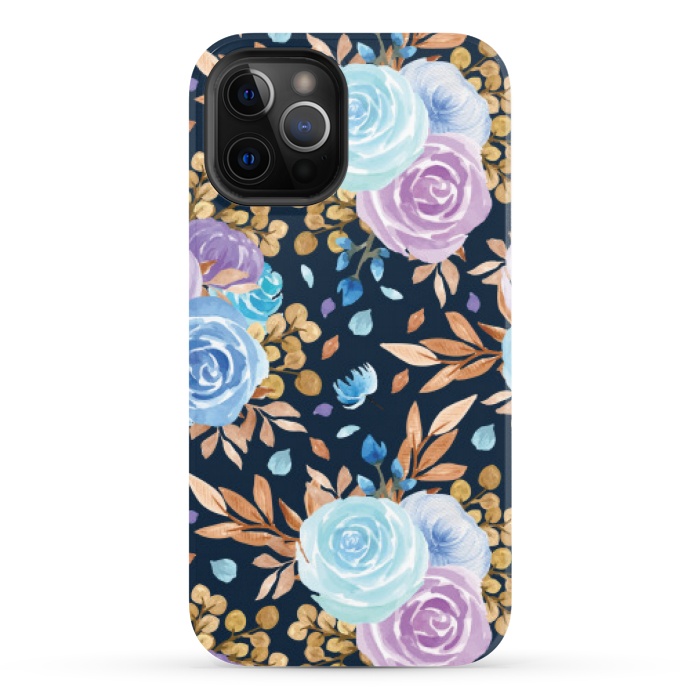 iPhone 12 Pro StrongFit blue purple floral pattern by MALLIKA