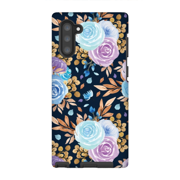 Galaxy Note 10 StrongFit blue purple floral pattern by MALLIKA