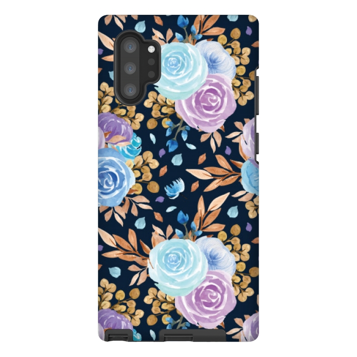 Galaxy Note 10 plus StrongFit blue purple floral pattern by MALLIKA