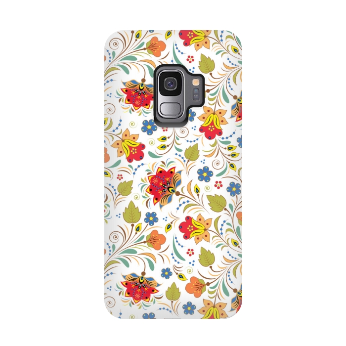 Galaxy S9 StrongFit red yellow floral pattern by MALLIKA