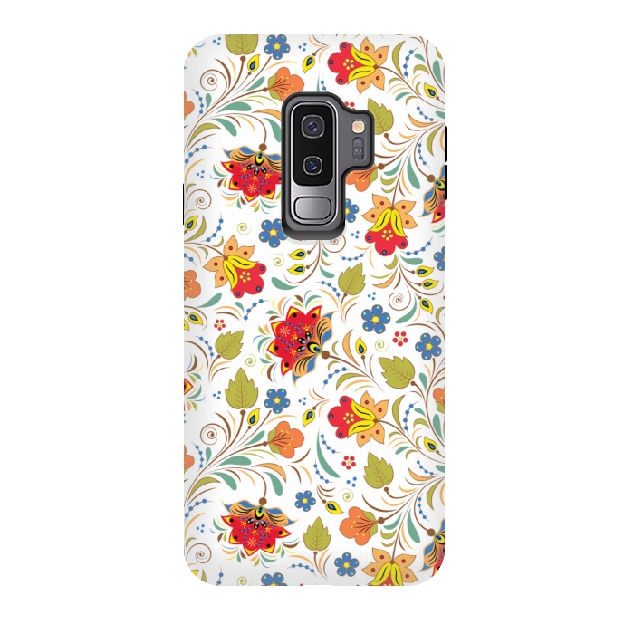 Galaxy S9 plus StrongFit red yellow floral pattern by MALLIKA