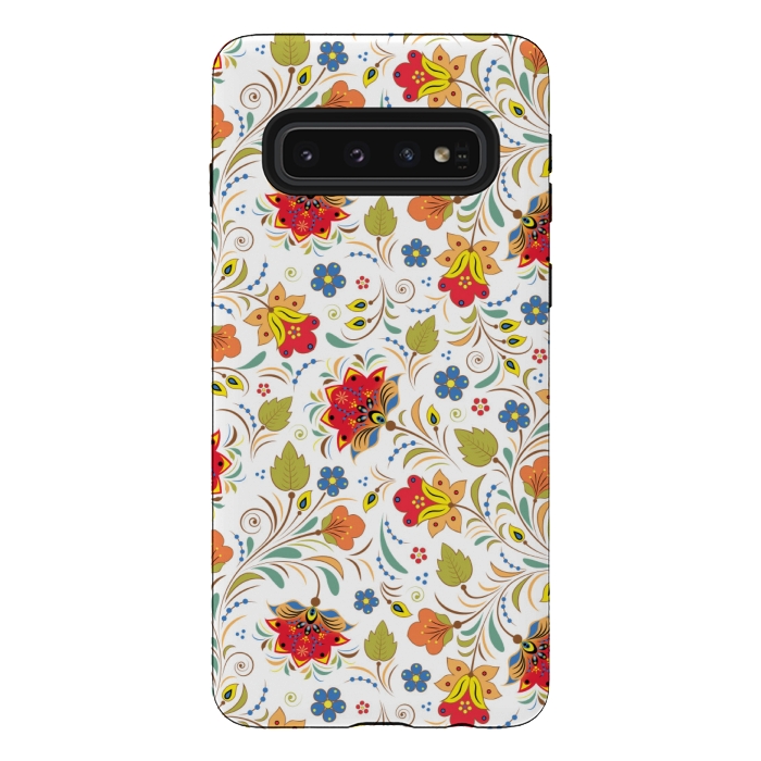 Galaxy S10 StrongFit red yellow floral pattern by MALLIKA