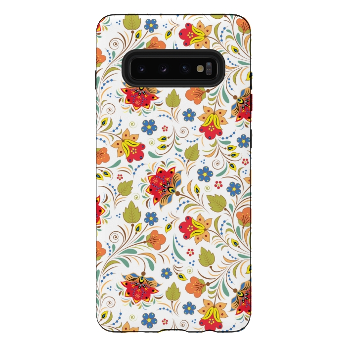 Galaxy S10 plus StrongFit red yellow floral pattern by MALLIKA