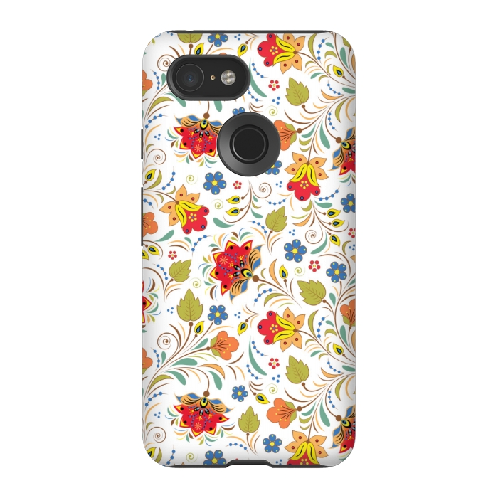 Pixel 3 StrongFit red yellow floral pattern by MALLIKA