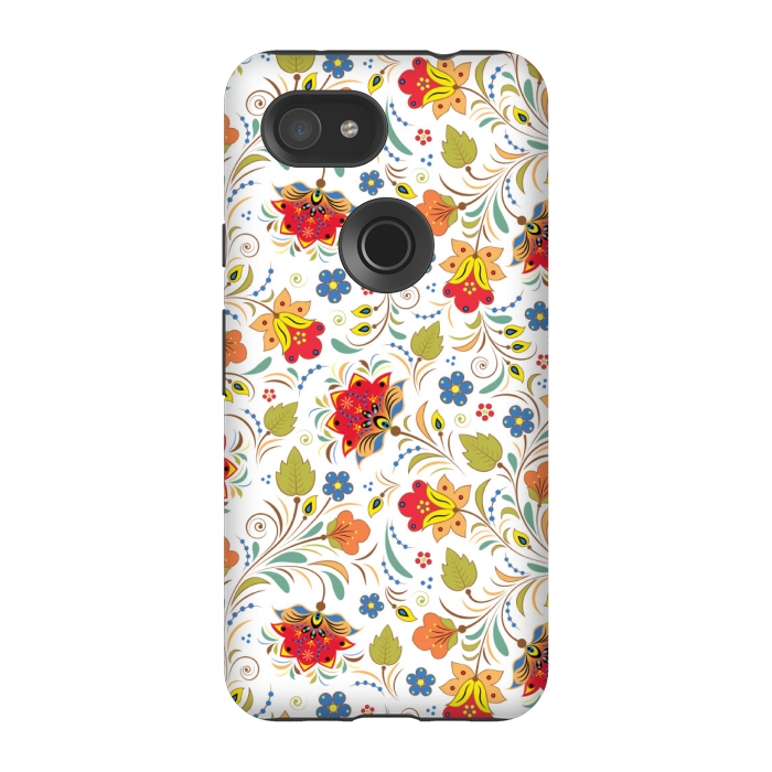 Pixel 3A StrongFit red yellow floral pattern by MALLIKA