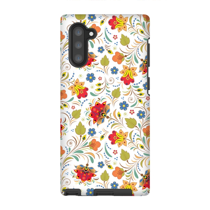 Galaxy Note 10 StrongFit red yellow floral pattern by MALLIKA