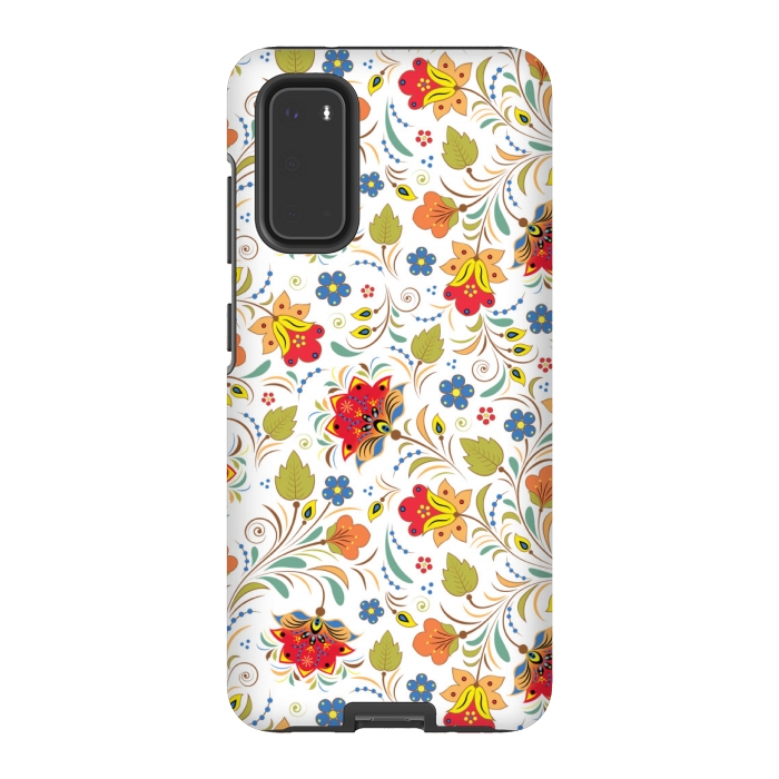Galaxy S20 StrongFit red yellow floral pattern by MALLIKA