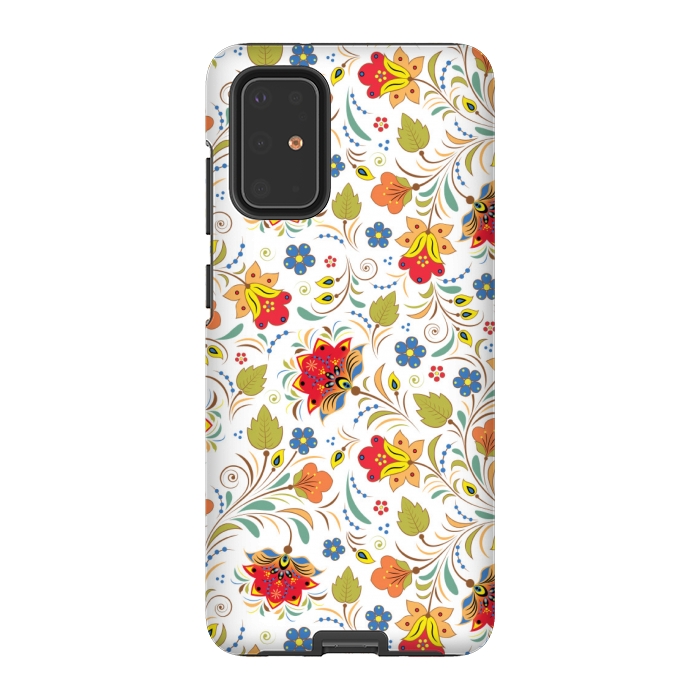 Galaxy S20 Plus StrongFit red yellow floral pattern by MALLIKA