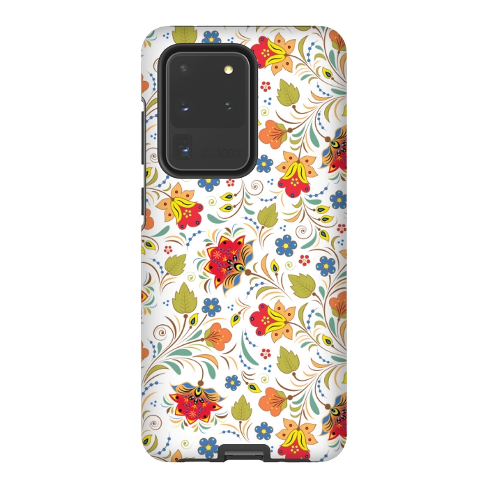 Galaxy S20 Ultra StrongFit red yellow floral pattern by MALLIKA