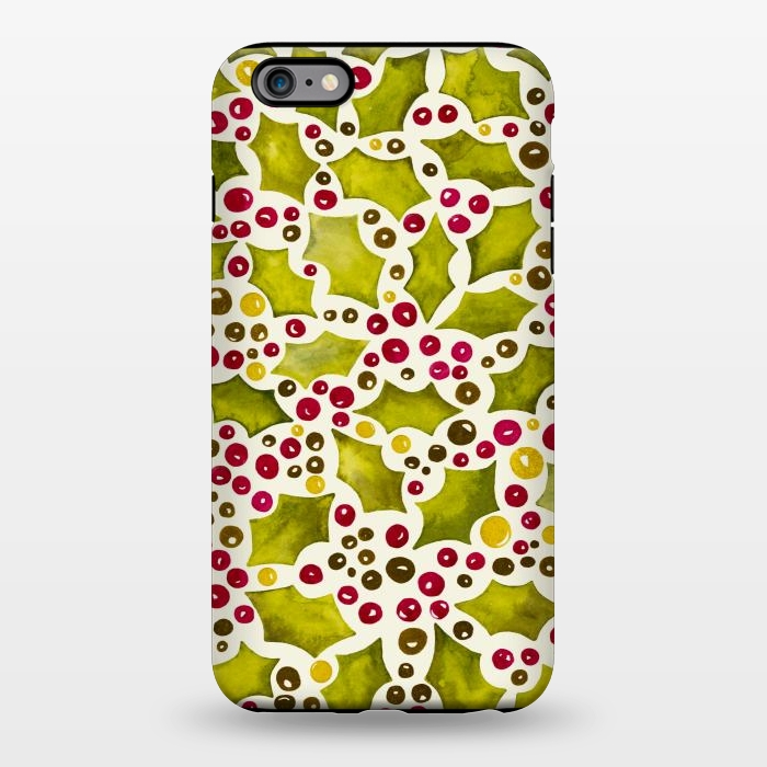 iPhone 6/6s plus StrongFit Watercolour Christmas Holly and Berries Pattern by Paula Ohreen