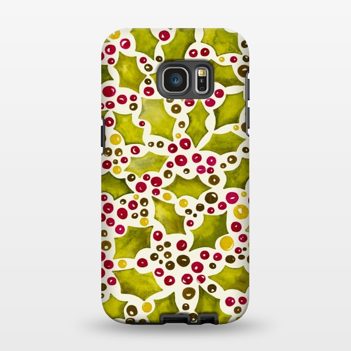 Galaxy S7 EDGE StrongFit Watercolour Christmas Holly and Berries Pattern by Paula Ohreen
