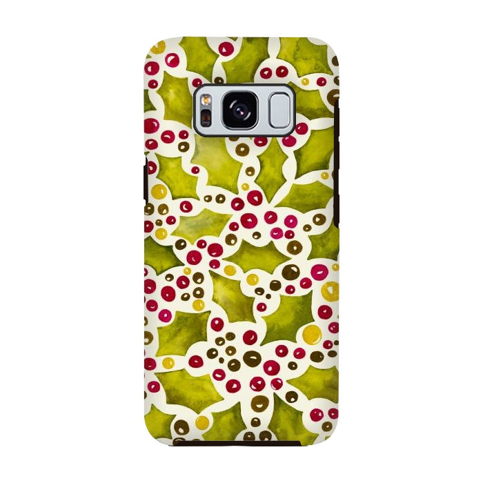 Galaxy S8 StrongFit Watercolour Christmas Holly and Berries Pattern by Paula Ohreen