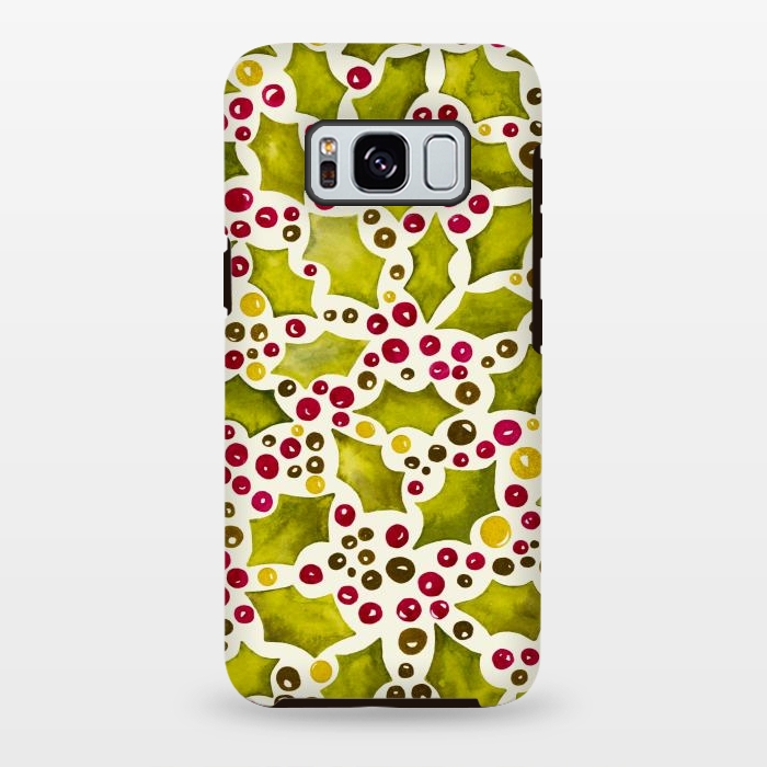 Galaxy S8 plus StrongFit Watercolour Christmas Holly and Berries Pattern by Paula Ohreen