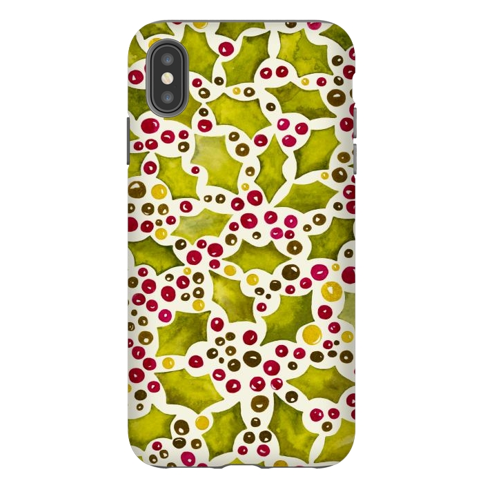 iPhone Xs Max StrongFit Watercolour Christmas Holly and Berries Pattern by Paula Ohreen