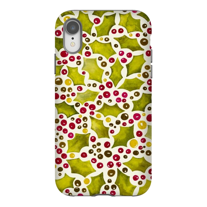 iPhone Xr StrongFit Watercolour Christmas Holly and Berries Pattern by Paula Ohreen