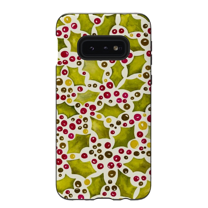 Galaxy S10e StrongFit Watercolour Christmas Holly and Berries Pattern by Paula Ohreen