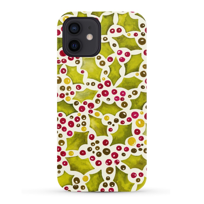iPhone 12 SlimFit Watercolour Christmas Holly and Berries Pattern por Paula Ohreen