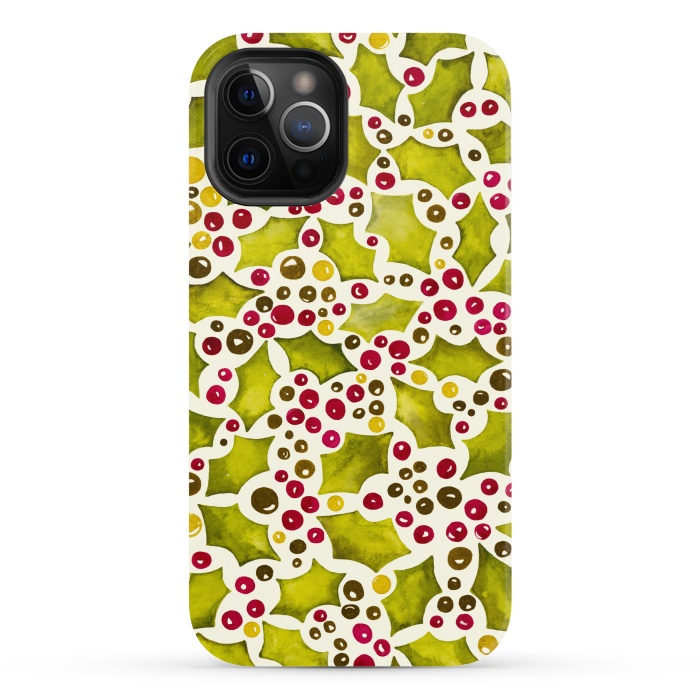 iPhone 12 Pro Max StrongFit Watercolour Christmas Holly and Berries Pattern by Paula Ohreen