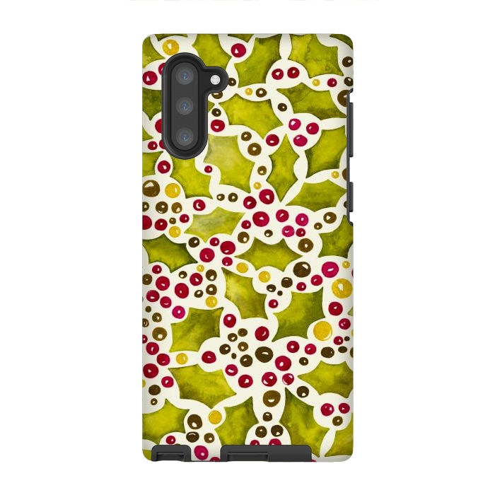 Galaxy Note 10 StrongFit Watercolour Christmas Holly and Berries Pattern by Paula Ohreen