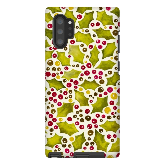 Galaxy Note 10 plus StrongFit Watercolour Christmas Holly and Berries Pattern by Paula Ohreen