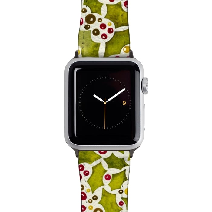 Watch 42mm / 44mm Strap PU leather Watercolour Christmas Holly and Berries Pattern by Paula Ohreen
