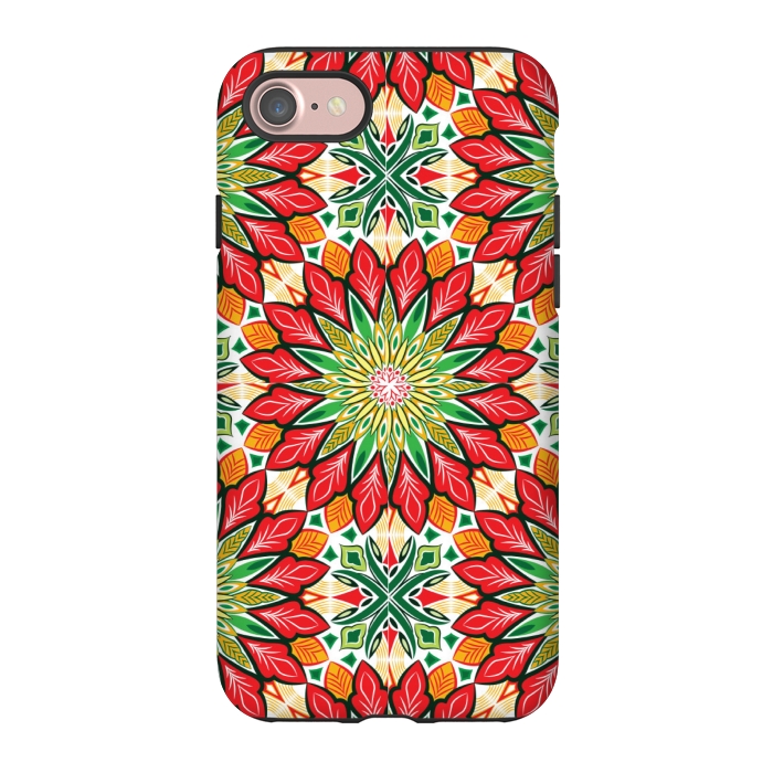 iPhone 7 StrongFit ORANGE RED FLORAL GREEN PRINT by MALLIKA