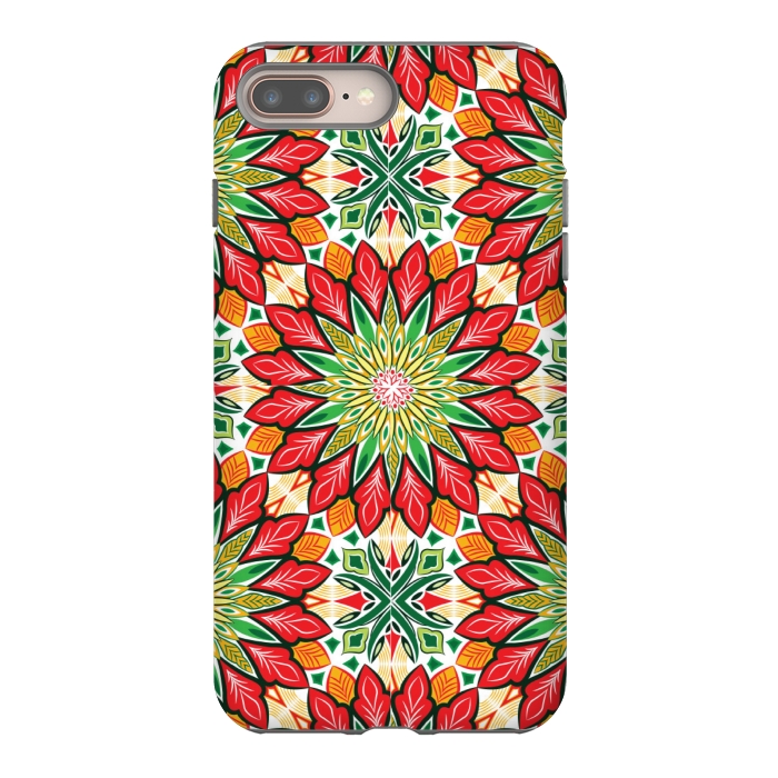 iPhone 7 plus StrongFit ORANGE RED FLORAL GREEN PRINT by MALLIKA