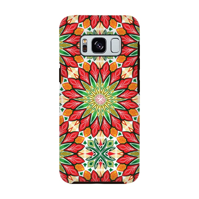 Galaxy S8 StrongFit ORANGE RED FLORAL GREEN PRINT by MALLIKA